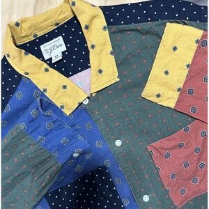 J Crew Men XL Cotton Wool‎ Blend Challis Camp Collar Paisley Patchwork Button Up